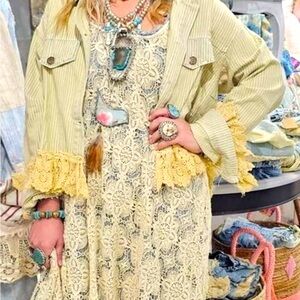 NEW Handmade Rhinestone Fringe & Lace Denim Jacket by A Rare Bird, One Size